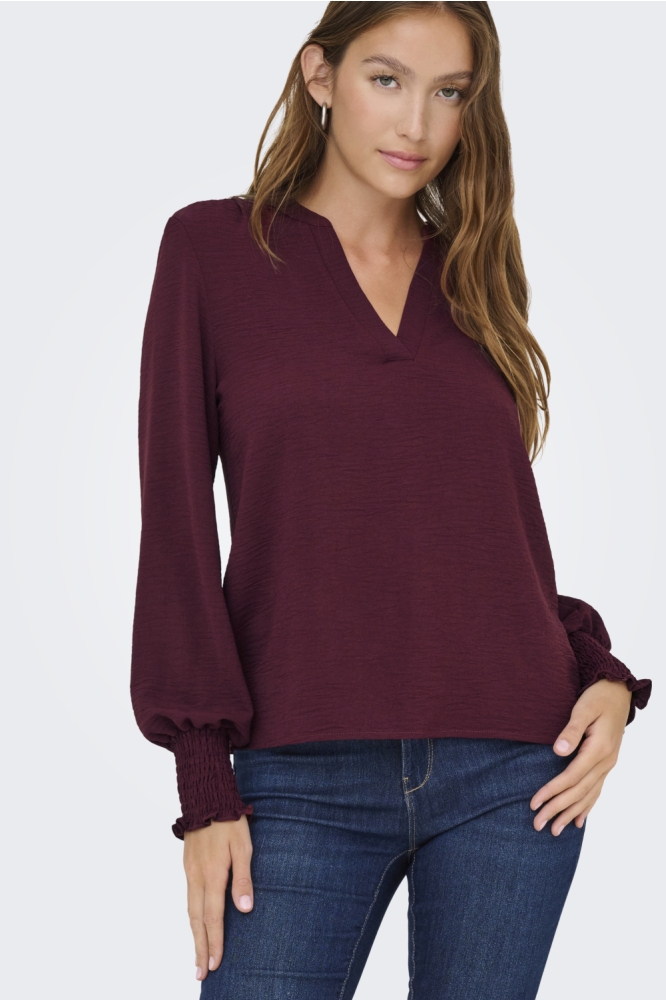 ONLMETTE V-NECK LS SMOCK TOP NOOS W 15284309 TAWNY PORT